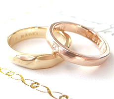 北海道滝川市二人で作るマリッジリングk18ピンクゴールドにダイヤモンド