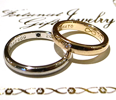 北海道滝川市二人で作る結婚指輪プラチナ900とk18ピンクゴールドにダイヤモンドとサファイヤと無限のマーク